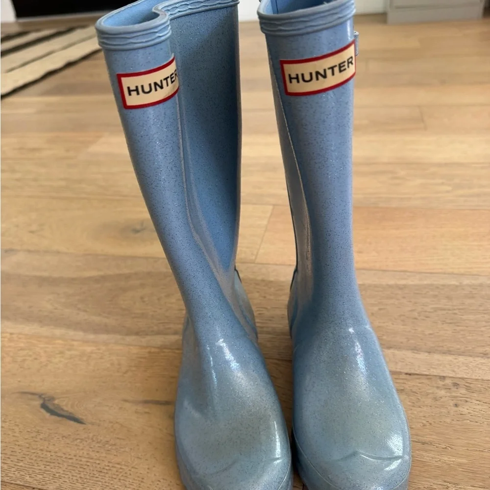Hunter Kids Original Tall Glitter Boot Light Blue with Sparkles Size 2